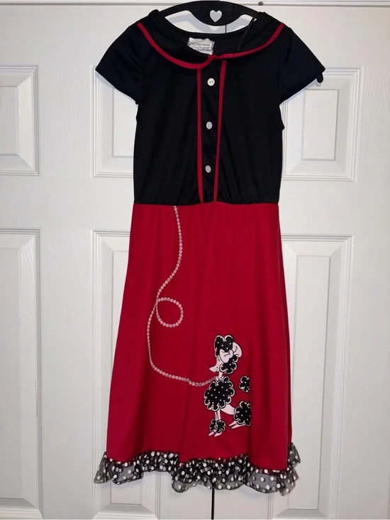 California Costume Collections Poodle Skirt Dress Polka Dot Trim Black Red L