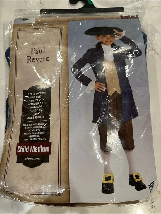 NWT Paul Rever Kids Costume - Navy Blue and Brown (Child Medium) dress up