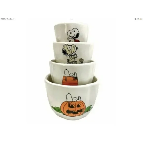 Rae Dunn Halloween Great Pumpkin Peanuts Snoopy Dry Measuring‎ Cups 2023 NEW