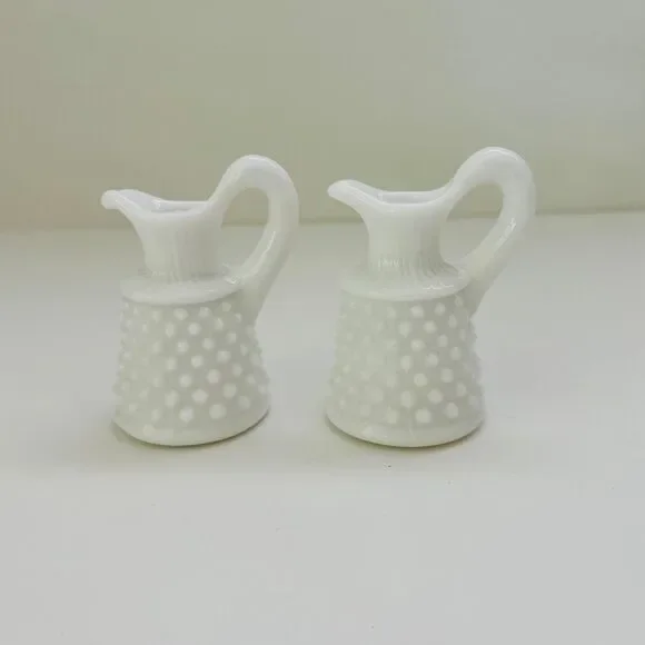 FENTON White Milk Glass Hobnail Pattern Oil & Vinegar Cruets