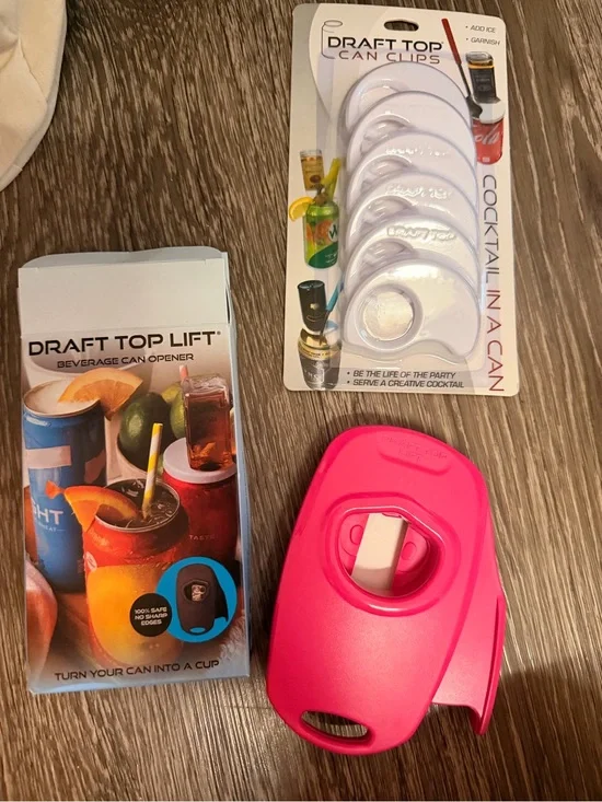 Draft top Beverage Can Opener and can clips — Hot Pink