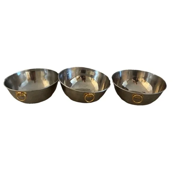 Vintage Bowls Stainless Steel Gold Thumb Ring Mixing Serving Ice 6x2.5