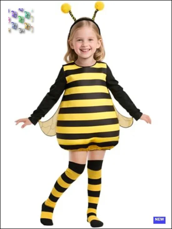 Kids Halloween Bumble Bee Costume with Wings and Headband, Zipper Closure