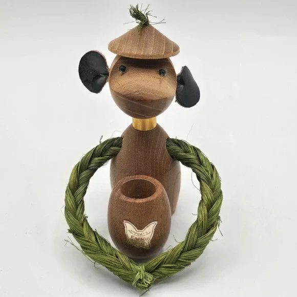 Vintage Monkey‎ Toothpick Holder Wood and Rope ENESCO zoo line
