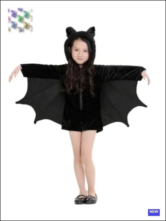 Kids Bat Jumpsuit Halloween Costume with Wings, Zipper, Unisex
