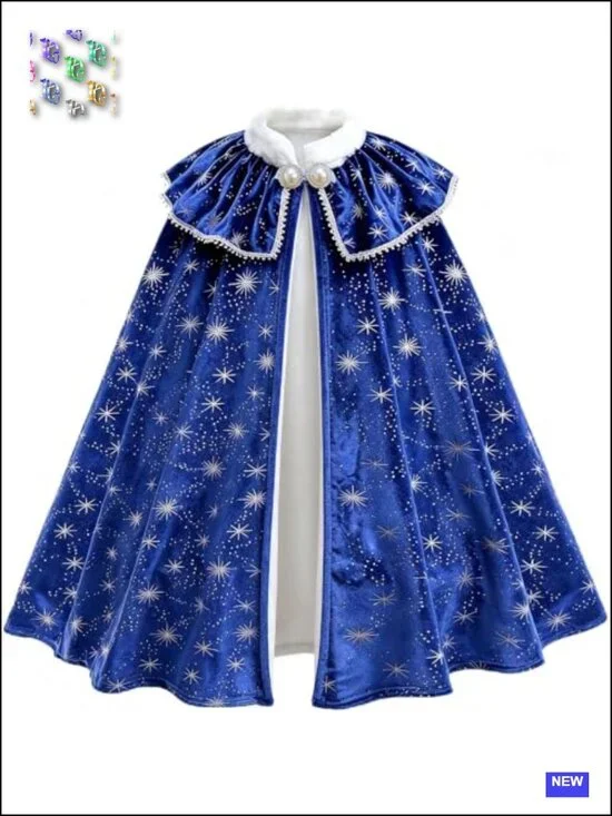 Kids Velvet Princess Cape Snowflake Cloak Halloween Costume Dress-Up