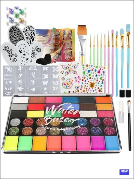 42 Color Face Painting Kit for Kids with Stencils, Brushes, Sponges