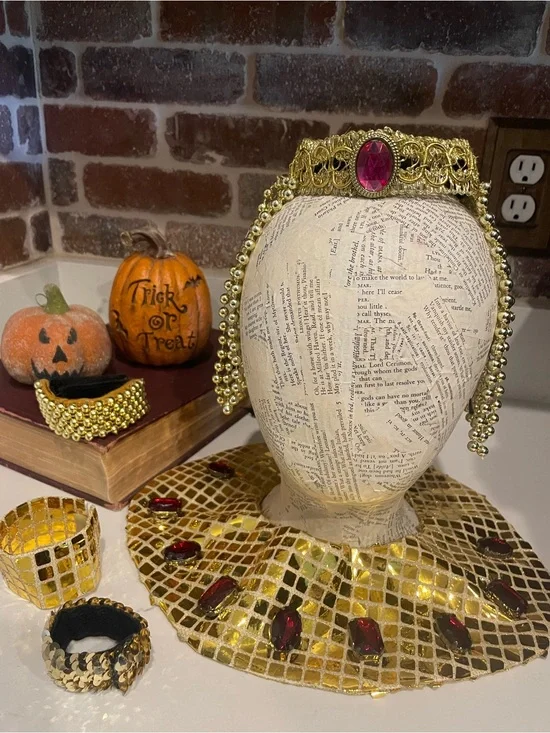 Kids Gold Cleopatra  Egyptian-Style Beaded Headpiece and Collar Set