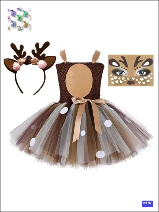 Kids Halloween Reindeer Tutu Costume Dress with Headband