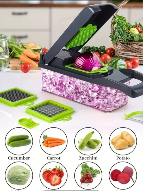 Multi-Function Vegetable Chopper with Purple Accent - Compact Kitchen Food Dicer