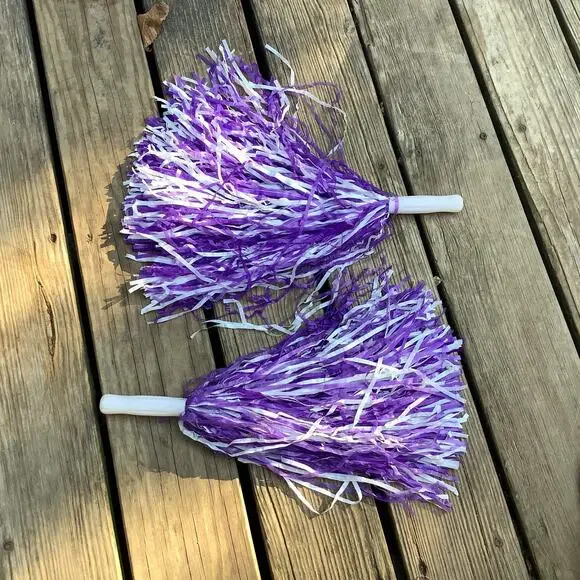 Cheerleading Pom Poms Pair Purple White 9