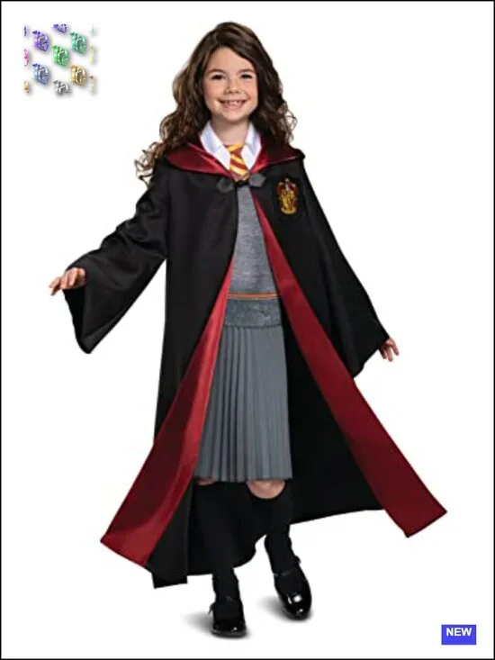 Kids Hermione Granger Deluxe Costume Set Gryffindor Robe Dress Size 10-12