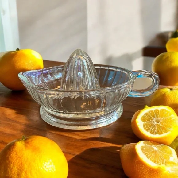 Vintage Clear Pressed Glass Citrus Juicer Reamer with Handle & Spout