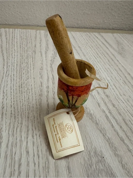 Boho Hand-Turned Mini Wood Mortar & Pestle Tropical Decor