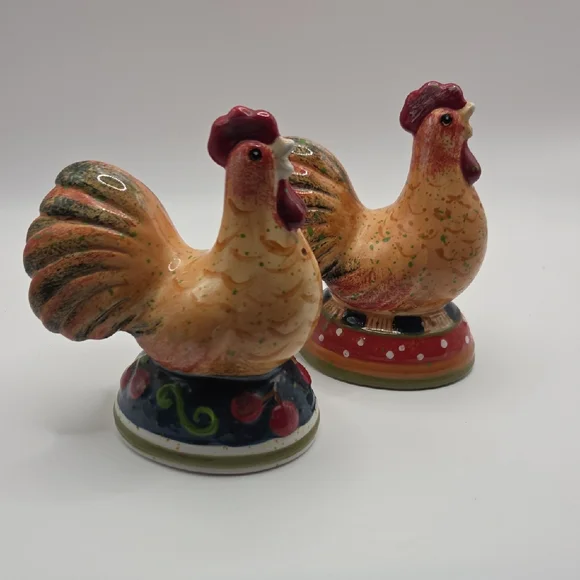 Salt And Pepper Shakers Vintage Red and Orange Rooster Figurines