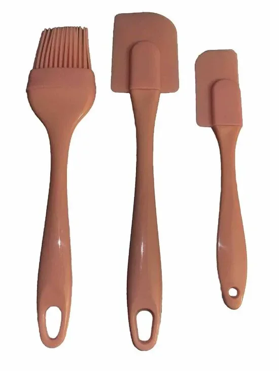 Two Pink Silicone Spatulas And One Basting Brush