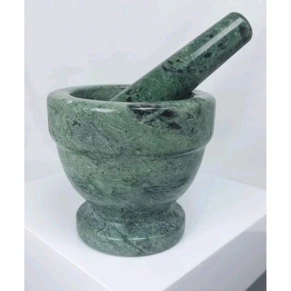 Green Natural Marble Mortar And Pestle Footed Spice Grinder Bartender Muddler