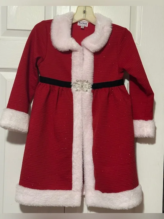 Blueberi Boulevard Red Holiday Faux-Fur White Trim Dress Coat for Kids Sz 6