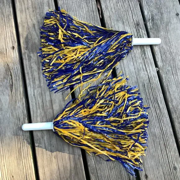 Vintage Y2K Cheerleading Pom Poms Blue Gold Yellow 12