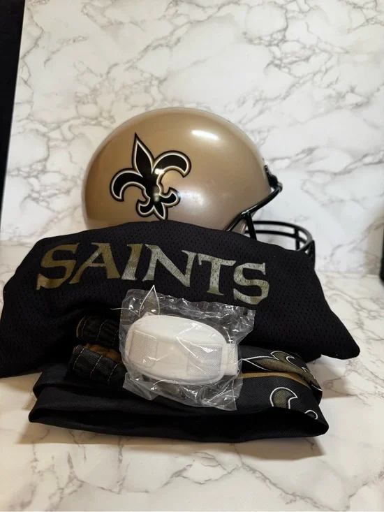 New Orleans Saints Gold & Black Helmet and Apparel Fan Set