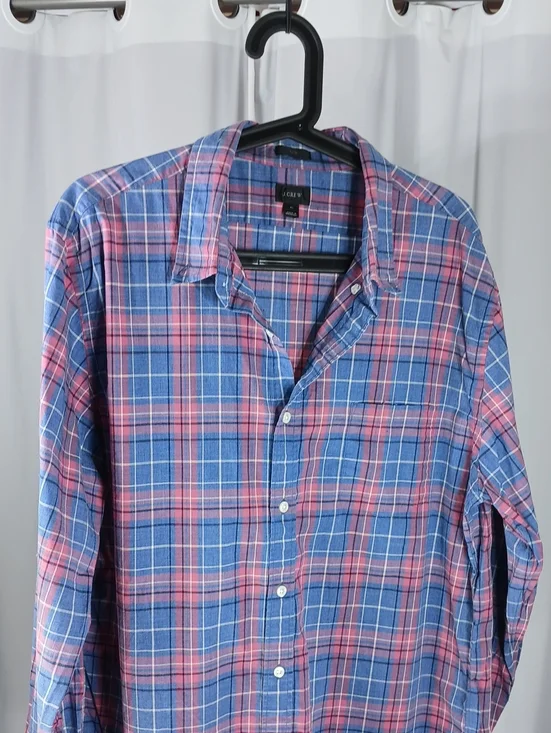 J. Crew Blue and Pink Plaid Cotton Button-Down mens Shirt