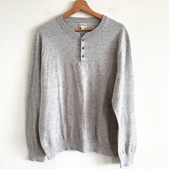 J. Crew Cotton-silk Donegal tweed light gray henley lightweight Sweater XL