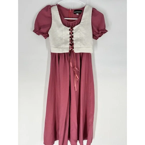 Scarlet Darkness Girls RenFaire Lace-Up Dress 7 Pink Dirndl Oktoberfest Costume