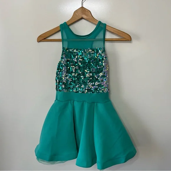 Weissman Girl’s Studio Exclusive Light Teal Sequin Dance Dress, size MC (10/12)
