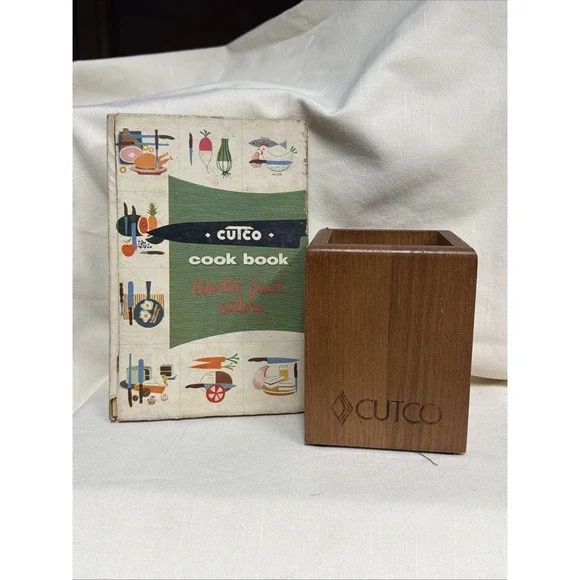 Cutco wood utensil block and 1956 Cutco Cookbook