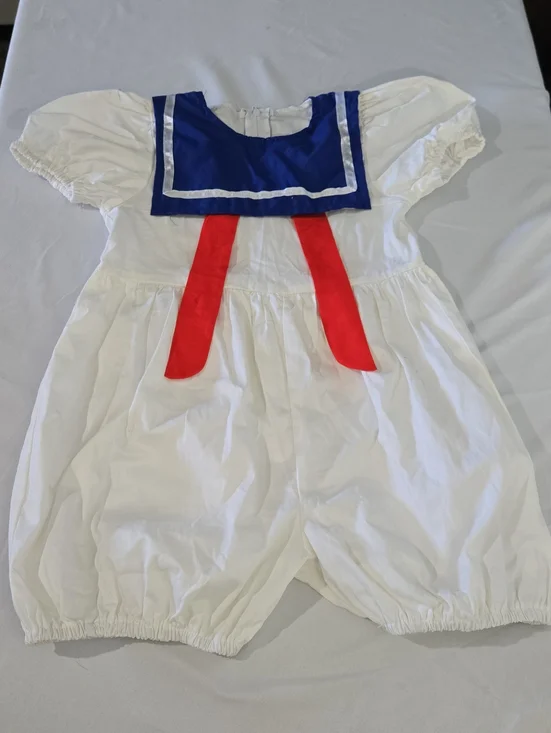 White Sailor Romper Costume with Blue Collar and Red Ties - Kids