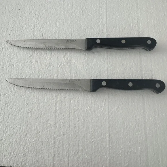 Sabatier Precision Steak Knives Set of 2 Black Excellent Serrated Triple Rivet