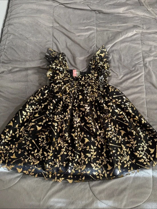 Wicked Girls Halloween costume witch Dress black w/Gold Floral Foil Accents Sz 5