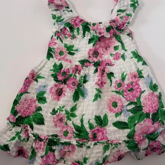 Janie and Jack‎ Kids Dress Size 3T Floral Print Gingham Ruffle Hem Sleeveless