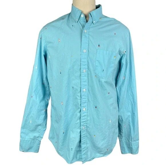 J. Crew Blue Classic Flex Oxford Long Sleeve Button Up‎ Shirt Mens Size L
