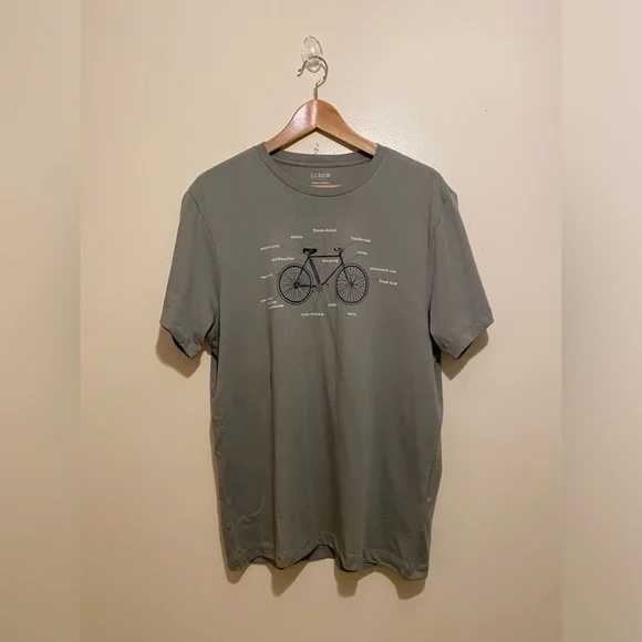 J.Crew Olive Green Men's T-Shirt with Bicycle Print. Size M