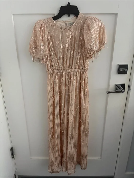 Habitual Girls' Sequin Puff Sleeve Dress in Blush Gold