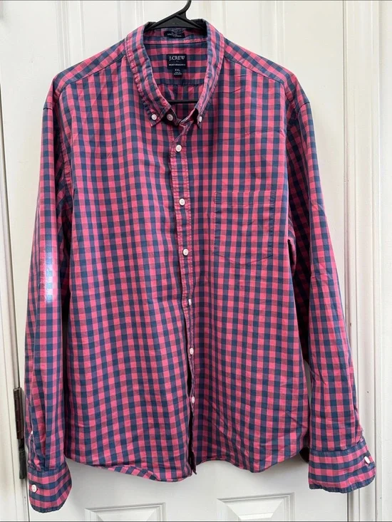 J. Crew Pink and Navy Gingham Button-Down Shirt