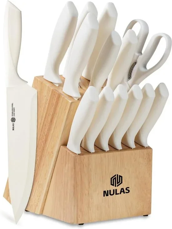 15-Piece Kitchen Knife Set with Block & Sharpener - Essential Cooking Tools