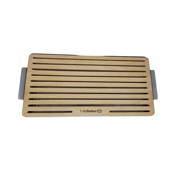 Calphalon Wood Bread Cutting Board‎ with Metal Crumb Tray Slotted 19 Inch