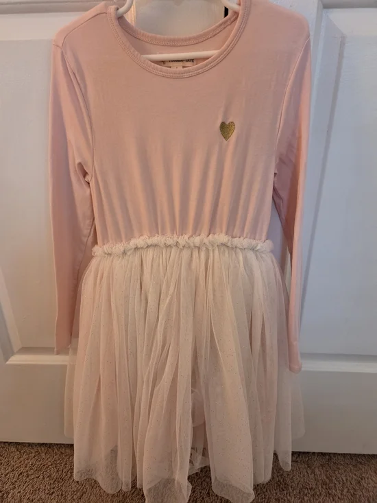 Tucker + Tate Pink Long-Sleeve Tulle Dress with Gold Heart Accent