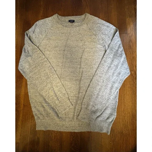J.Crew Men's L Grey 100% Cotton Textured Raglan Crewneck Sweater