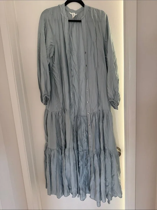 H&M Pale Blue Tiered Button-Front Dress