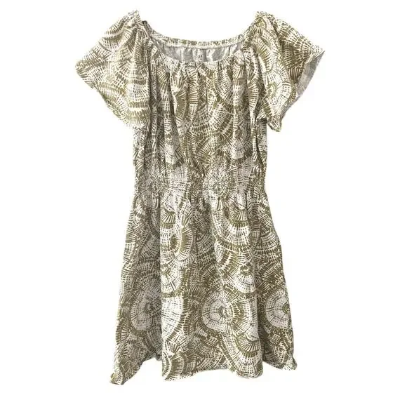 Gap Smocked Patterned Flutter Dress - Fresh Olive Green - XL 12/13
