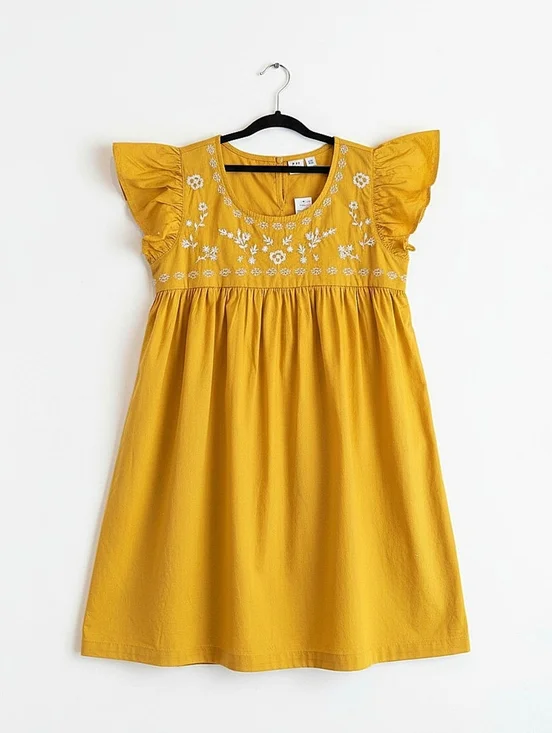 NWT! GAP Kids Girls' Yellow Embroidered Flutter-Sleeve Dress