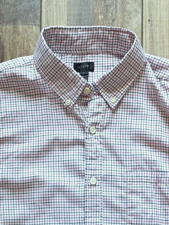 J.Crew - Classic Tattersall Button-Down Shirt - L - White Red Navy