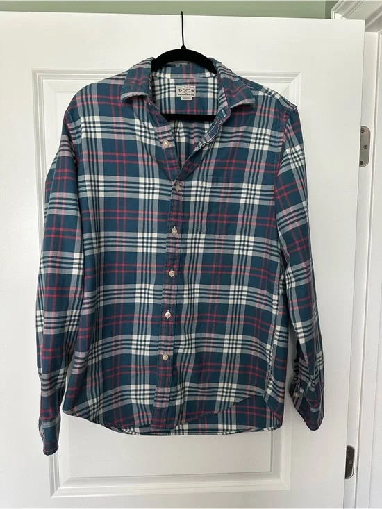 J.Crew Men’s M Tailored Plaid Button Down Shirt Teal Red 100% Cotton