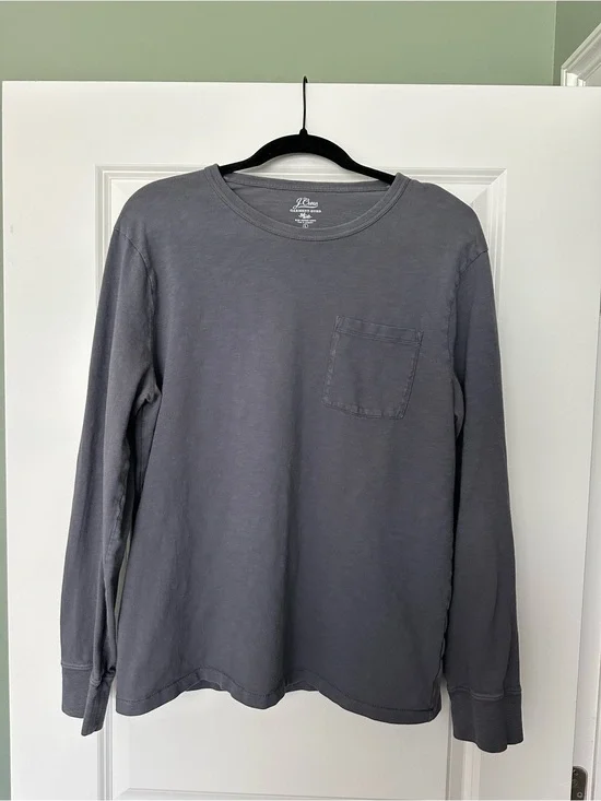 J. Crew Garment-Dyed Slub Cotton Crewneck Tee — Blue/Gray