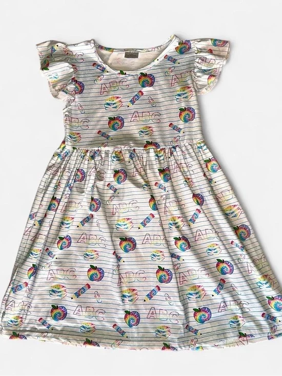 Girls 8/9 Sparkle in Pink School theme Flutter Sleeve Dress