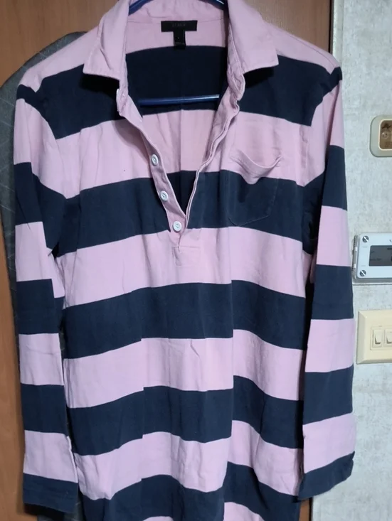 J. Crew Pink and Navy Striped Rugby Shirt
