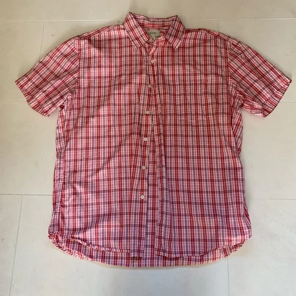 Jcrew men’s dress salmon pink red short sleeve shirt